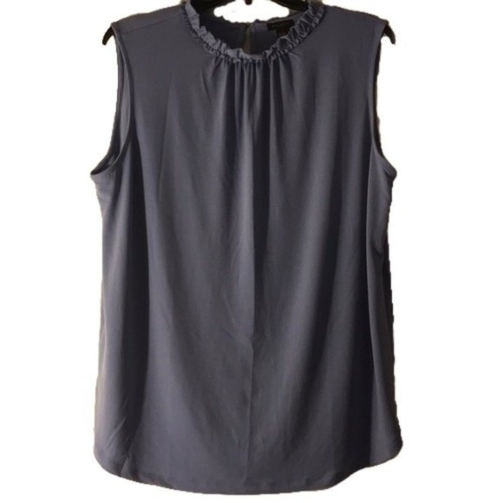 Ann Taylor Ruffle Mock Neck Shell Blouse Top Blue Size L